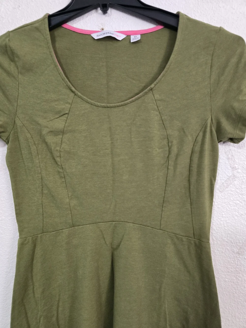 Isaac Mizrahi Olive Green Short Sleeve Peplum Scoop Neck Top